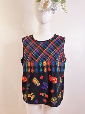 Vintage Colorful Jewel & Tartan Print Tank Top 💎🌈